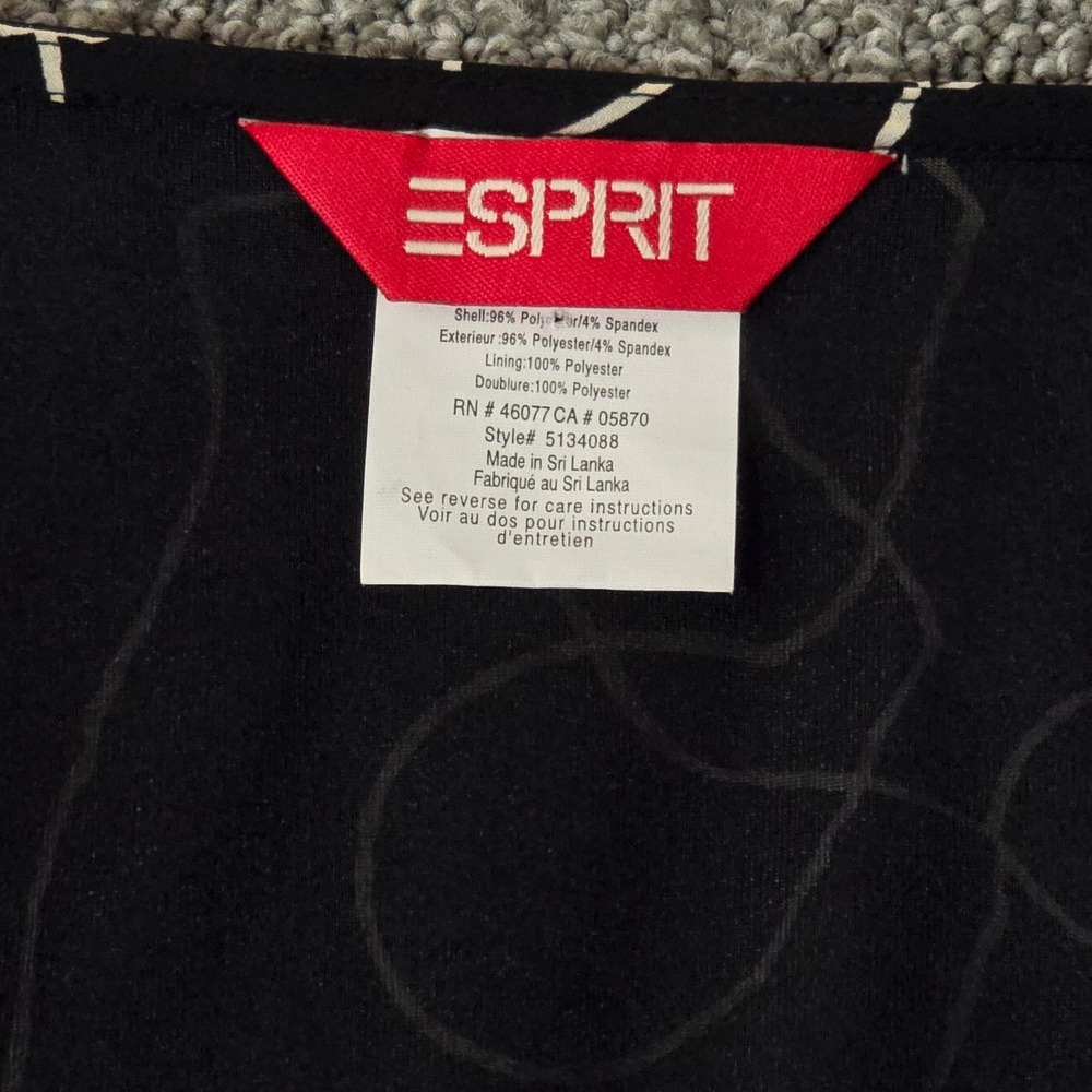 Esprit Black Abstract Print Ruffle Front Dress Womens 13-14 V Neck Midi - Picture 3 of 8